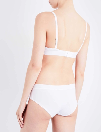 Shop Dkny Classic Cotton Stretch-cotton Plunge Bra In Poplin+white