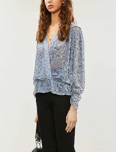 Shop Zadig & Voltaire Tori Jacquard-print Silk And Velvet Blouse In Bleuet