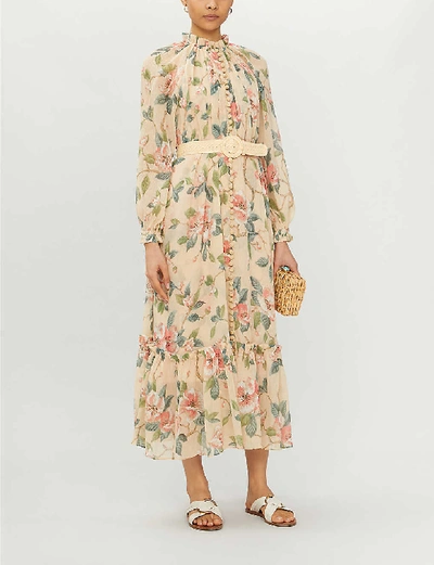 Zimmermann Kirra Belted Floral-print Cotton And Silk-blend Midi Dress ...