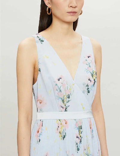 Shop Ted Baker Floral-print Crepe Midi Dress In Lt-blue