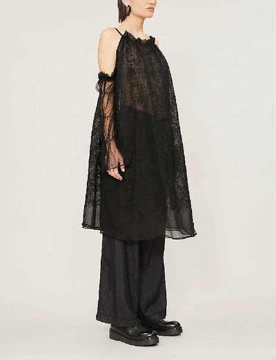 Shop Renli Su Patterned Cold-shoulder Lace Midi Dress In Black