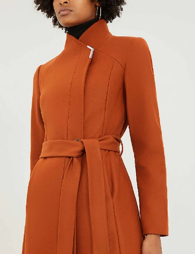 Shop Ted Baker Embellished-trim Wool-blend Wrap Coat In Tan