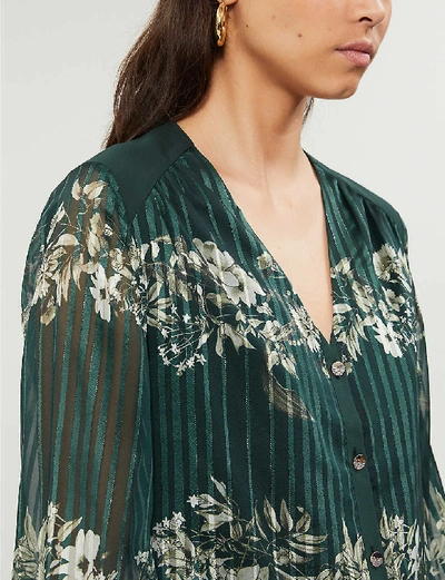 Shop Ted Baker Eveliin Floral-print Metallic Crepe Shirt In Dk-green