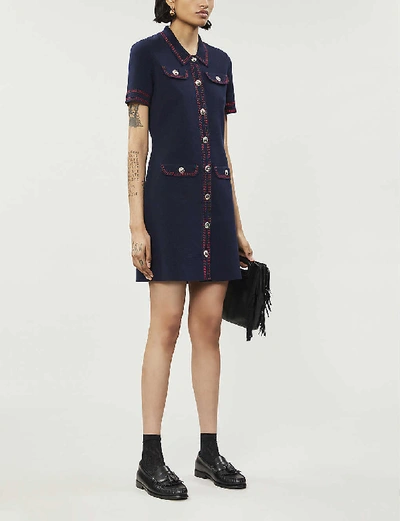Maje Rosie Cotton-knit Mini Dress In Navy | ModeSens