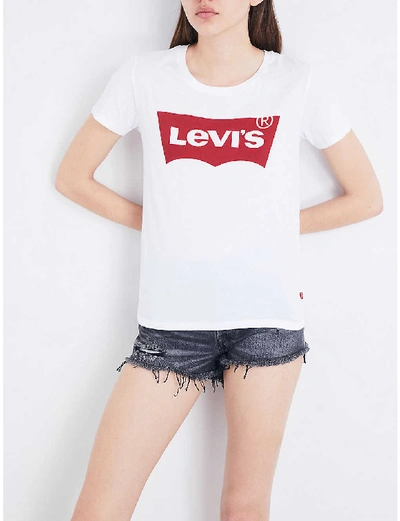 Shop Levi's The Perfect Cotton-jersey T-shirt In Large Batwing White