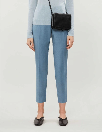 Shop Theory Straight Cropped Wool Trousers In Pale Capri Melange Yrr