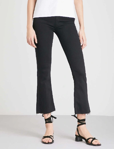 Shop Mother Women's Not Guilty Hustler Ankle Fray Flared High-rise Jeans In Not Guilty (black)