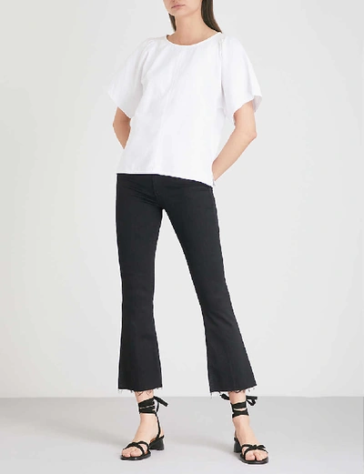 Mother Womens Not Guilty Hustler Ankle Fray Flared High-rise Jeans In Not Guilty (black)