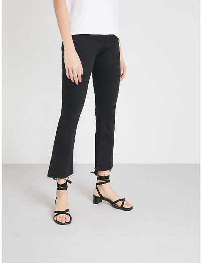 Shop Mother Hustler Ankle Fray Flared High-rise Jeans In Not Guilty (black)