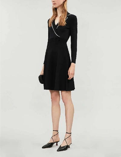 Shop Sandro Womens Black Embellished Stretch-knit Dress 10