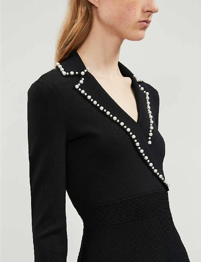 Shop Sandro Womens Black Embellished Stretch-knit Dress 10