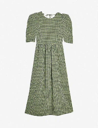 Shop Topshop Gingham Lace-up Back Woven Midi Dress In Lime