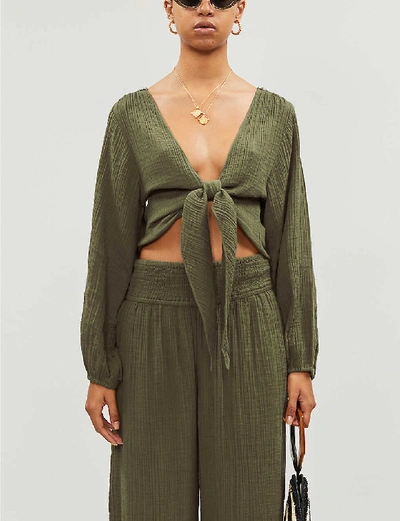 Shop Anaak Bianca Cotton-muslin Blouse In Olive