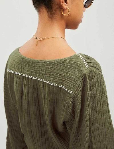 Shop Anaak Bianca Cotton-muslin Blouse In Olive