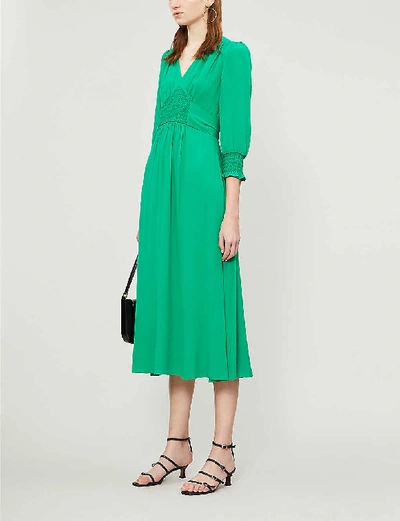 Shop Whistles Zenna Shirred Waist Crepe Dress In Green