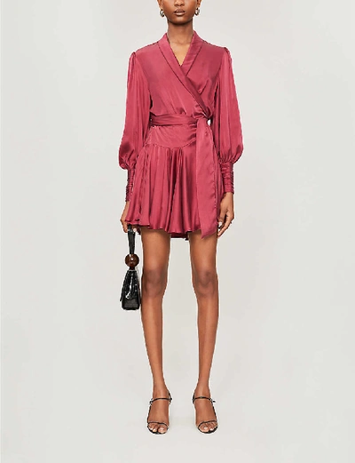 Shop Zimmermann Wrap-over Silk Mini Dress In Berry