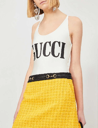 Shop Gucci Logo-print Stretch-jersey Body In Ivory Black