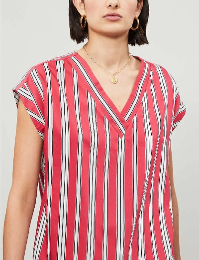 Shop Claudie Pierlot Brendae Stripe-print V-neck Satin Top In Rose