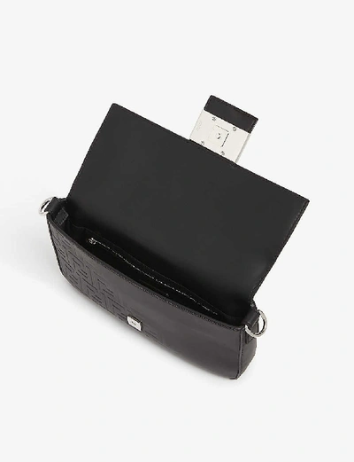Shop Fendi Ff-clasp Leather Baguette Bag In Black Silver