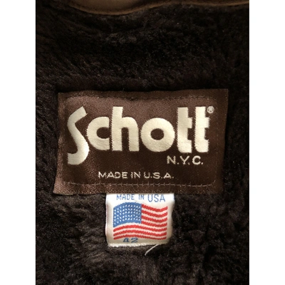 Pre-owned Schott Leather Biker Jacket In Brown