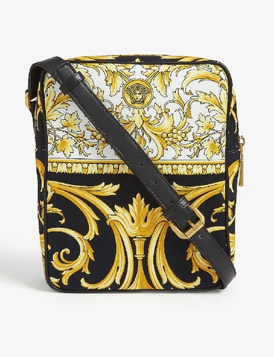 Shop Versace Baroque Print Canvas Messenger Bag In Black Gold