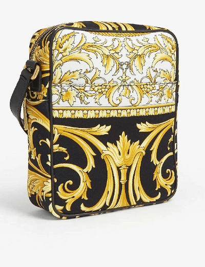 Shop Versace Baroque Print Canvas Messenger Bag In Black Gold