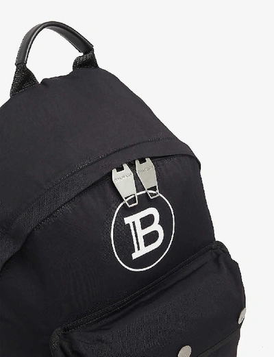 Shop Balmain Nylon Logo Backpack In Noir