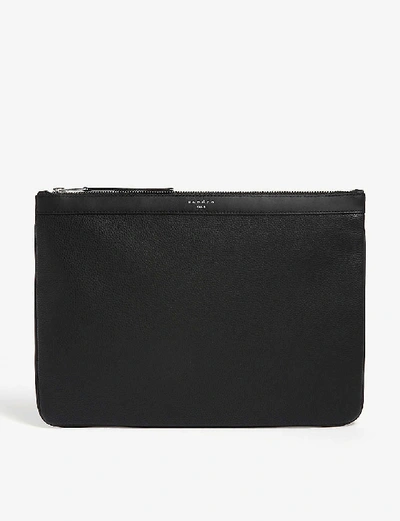 Shop Sandro Grained Leather Pouch In Black