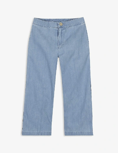 Shop Gucci Striped Wide-leg Denim Trousers 6-12 Years In Denim+blue