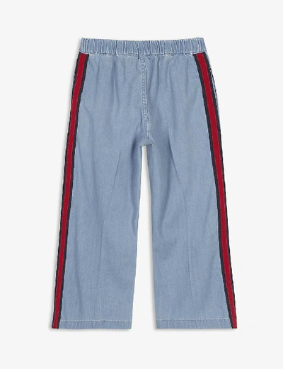 Shop Gucci Striped Wide-leg Denim Trousers 6-12 Years In Denim+blue
