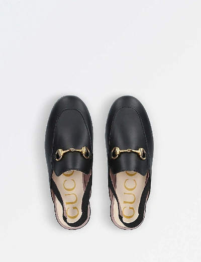 Shop Gucci Girls Black Kids Princetown Leather Slingback Loafers 4-8 Years