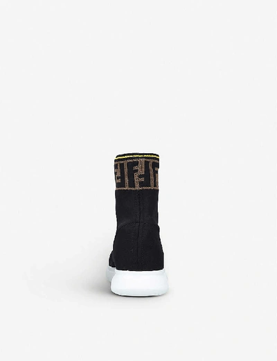 Shop Fendi Girls Black Kids Ff-logo Panel Knit Trainers 3-5 Years 7.5