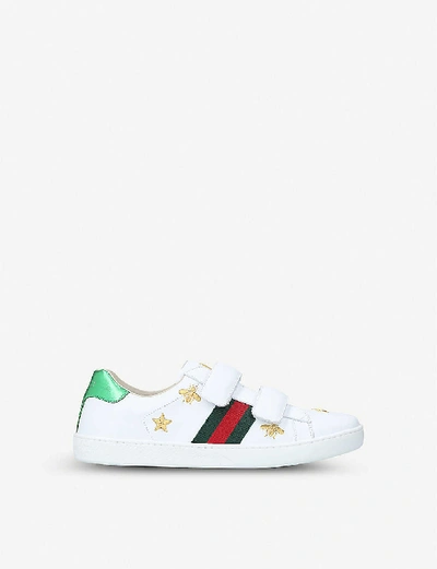 Gucci Kids' New Ace Bee Star Leather Trainers 8-10 Years In White/oth |  ModeSens