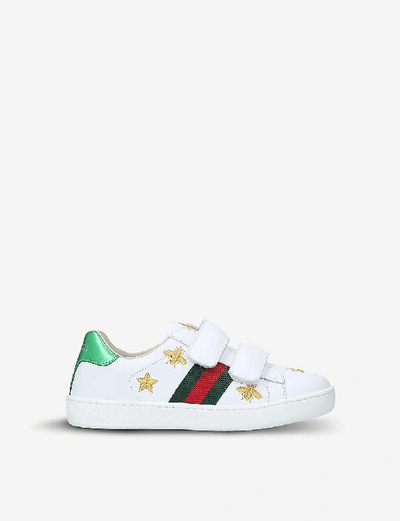 Shop Gucci Girls White/oth Kids New Ace Bee-embroidered Leather Trainers 5-8 Years