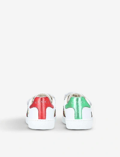 Shop Gucci Girls White/oth Kids New Ace Bee-embroidered Leather Trainers 5-8 Years