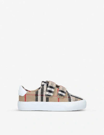 Shop Burberry Girls White Kids Markham Check-print Canvas Trainers 0-3 Years