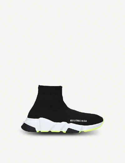 Shop Balenciaga Girls Blk/other Kids' Speed Woven Neon Mid-top Trainers