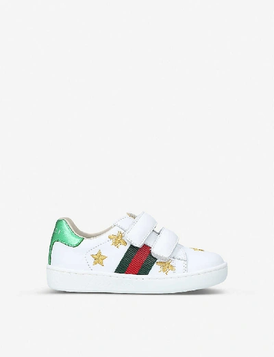 Shop Gucci Girls White/oth Kids New Ace Bee Star Leather Trainers 1-4 Years