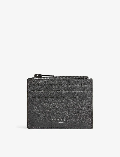 Shop Sandro Logo Leather Card Holder In Black