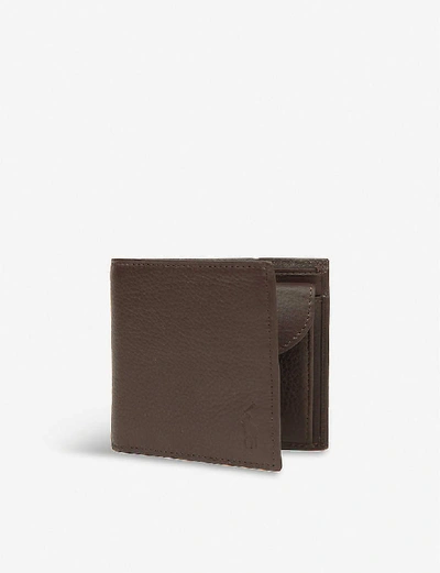 Shop Polo Ralph Lauren Brown Pebbled Coin-pocket Leather Wallet In Nero