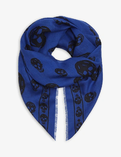 Alexander Mcqueen Skull Print Modal And Silk-blend Scarf In Royal Black