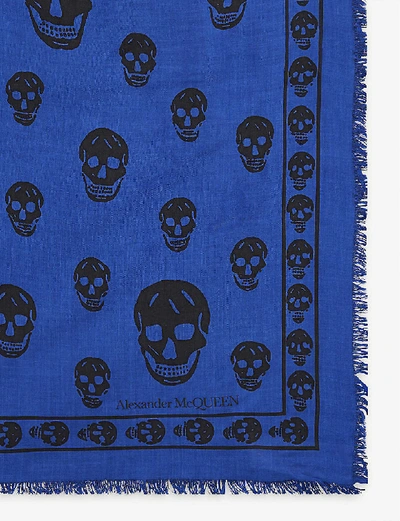 Alexander Mcqueen Skull Print Modal And Silk-blend Scarf In Royal Black