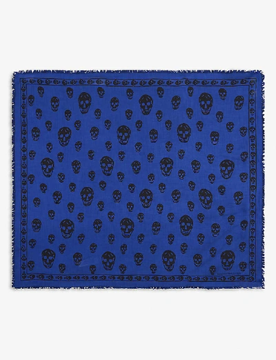 Alexander Mcqueen Skull Print Modal And Silk-blend Scarf In Royal Black