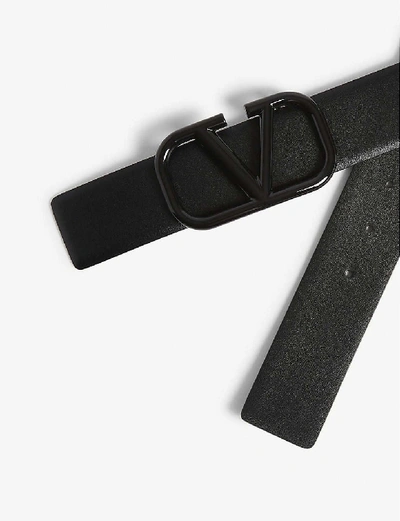 Shop Valentino Lacqured Vring Leather Belt In Black