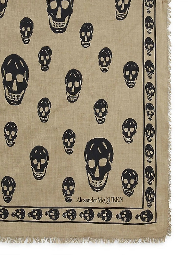 Shop Alexander Mcqueen Skull Print Modal And Silk-blend Scarf In Sand Black