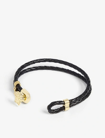 Shop Versace Men's Black Medusa Braided Leather Bracelet