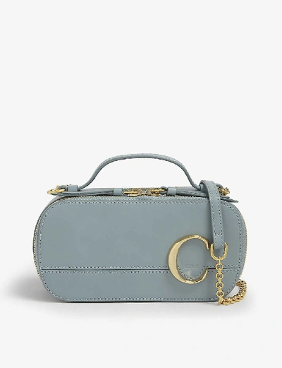 Shop Chloé C Mini Leather Shoulder Bag In Faded Blue