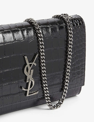 Shop Saint Laurent Kate Medium Croc-embossed Leather Shoulder Bag