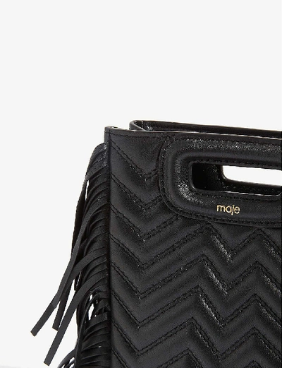 Shop Maje Womens Black Fringed Quilted Leather M Cross-body Bag 1 Size