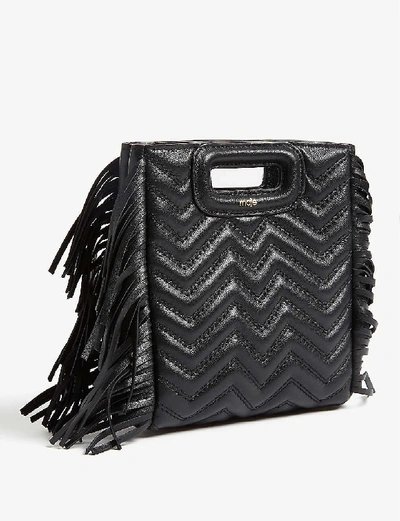 Shop Maje Womens Black Fringed Quilted Leather M Cross-body Bag 1 Size